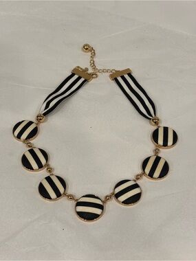 kate spade Black & White Striped Disc Necklace with Gold Accents
